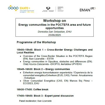 Workshop n°1 : Las comunidades energéticas en la zona del POCTEFA y las oportunidades futuras