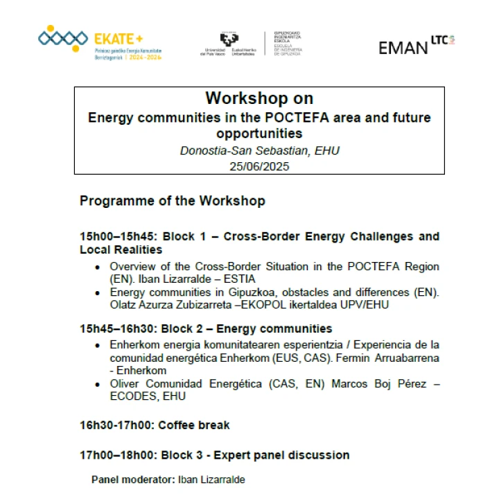 Workshop n°1 : Las comunidades energéticas en la zona del POCTEFA y las oportunidades futuras