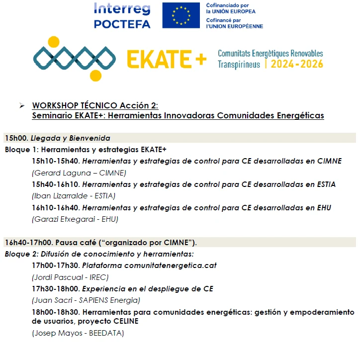 Workshop Acción 2: Seminario EKATE+: Herramientas Innovadoras Comunidades Energéticas